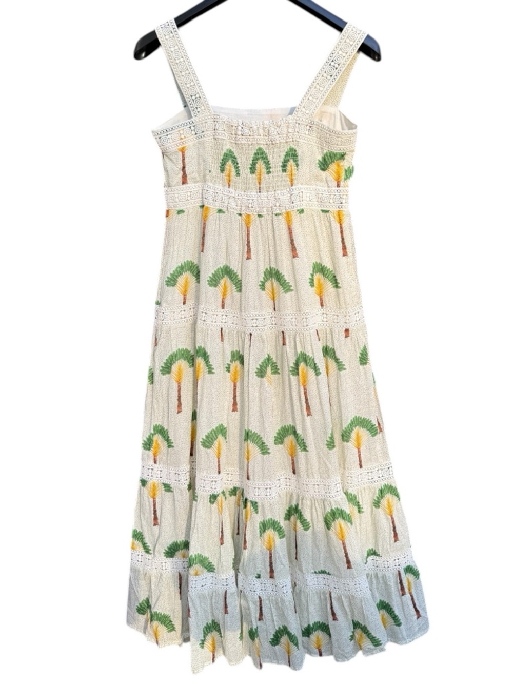 Calypso St. Barth Cream Maxi Dress with Green and Yellow Palm Motif - Picture 2 of 7
